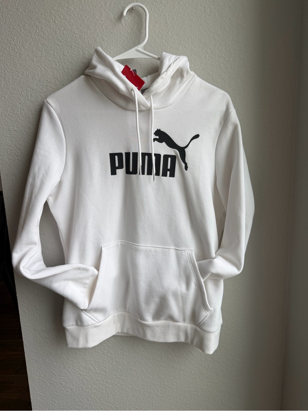 Puma White Hoodie Sweatshirt with Black Logo - Picture 1 of 5